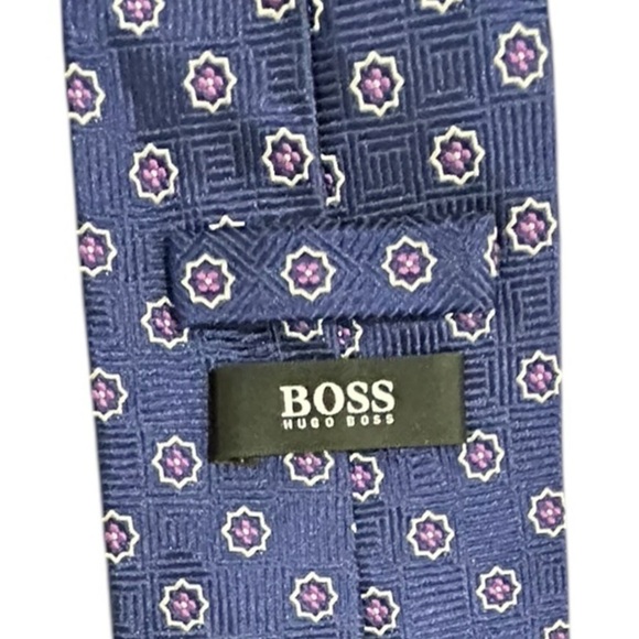 Men’s Boss by Hugo Boss 100% silk made in Italy tie blue medallion print - Picture 4 of 6